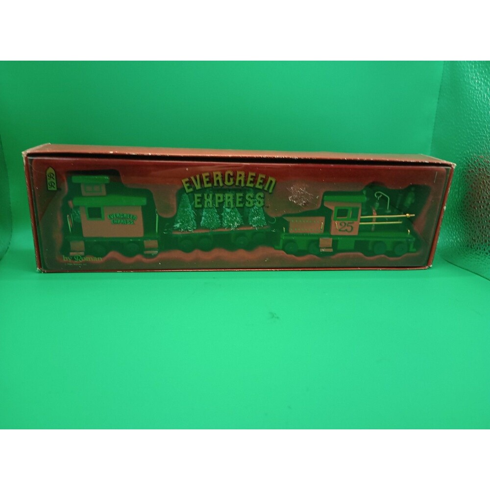 Vintage 1986 Roman Evergreen Express Train w/Box 15" Wooden Christmas Decoration